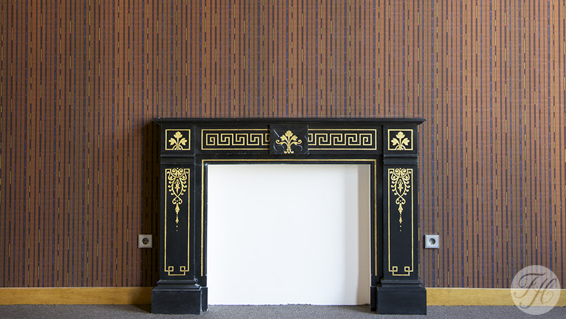 Detail van door behangontwerper Pavèl van Houten speciaal ontworpen behang in ledenlokalen Artis Amsterdam