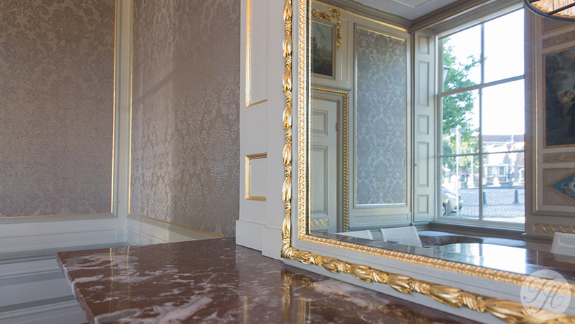 detail schouw en spiegels stijlkamer pand Dudok Dordrecht