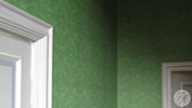 Authentieke betengeling prentenkabinet Kasteel Duivenvoorde afgewerkt met groen behang