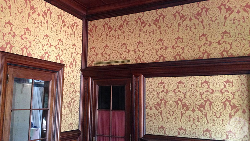 detail opgespannen stof op betengeling Villa Eemwijk